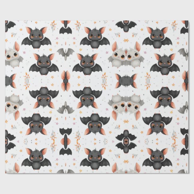 Papel de regalo de Halloween con murciélagos bebés (Superficie plana)