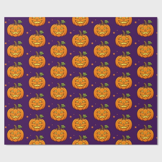 Papel de regalo de Halloween con patrón de calabaz (Superficie plana)