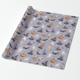 Papel de regalo de Halloween con sombrero de bruja