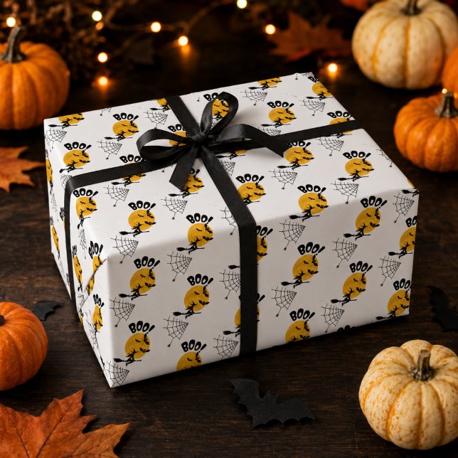 Papel de regalo de Halloween de Bruja Boo, Murciél (Subido por el creador)