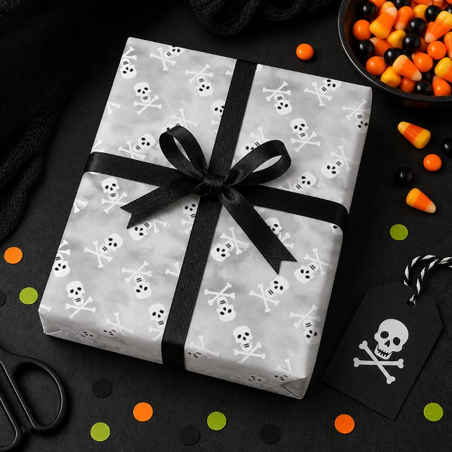 Papel de regalo de Halloween de calavera y huesos  (Gift Wrap Paper)