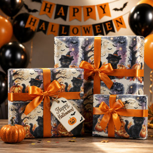Papel de regalo de Halloween de gatito negro lindo