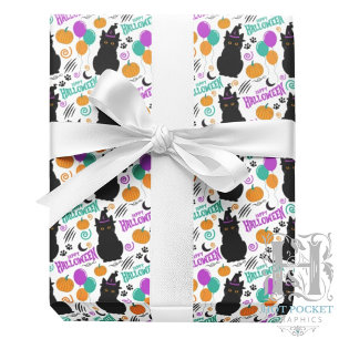 Papel de Regalo de Halloween de Gatos