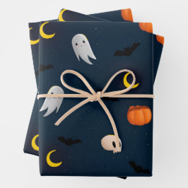 Papel de regalo de Halloween hoja plana calabazas 