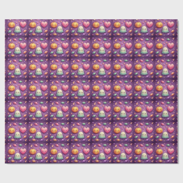 Papel de regalo de Halloween Kawaii adorable (Superficie plana)