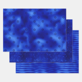 Papel de regalo de Hanukká con lámina azul real ch