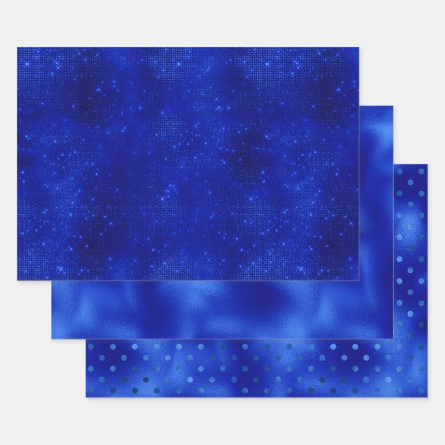 Papel de regalo de Hanukká con lámina azul real ch (Set)