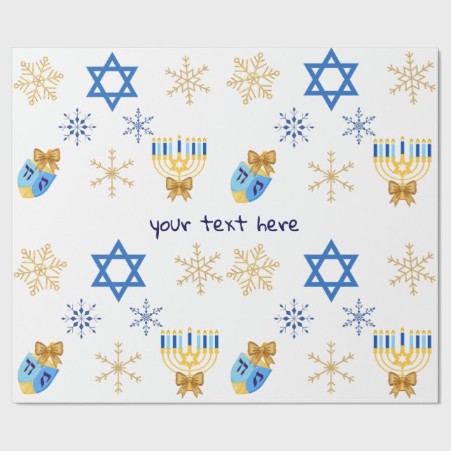 Papel de regalo de Hanukkah personalizable de invi (Superficie plana)