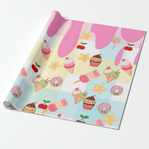 Papel de regalo de helado Kawaii y goteo