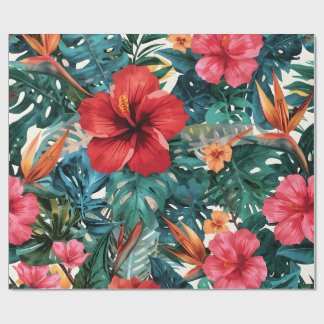 Papel de Regalo de Hibisco Tropical y Hojas de Mon