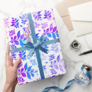 Papel de regalo de hoja de acuarela con ombre azul