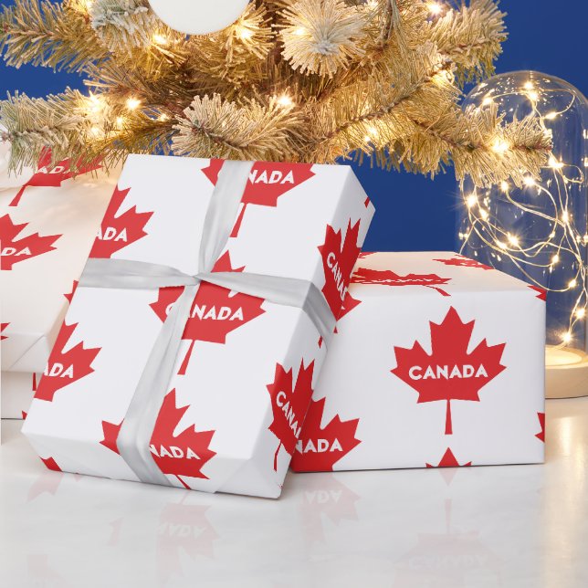Papel de Regalo de Hoja de Arce Canadiense – Rojo  (Vacaciones)