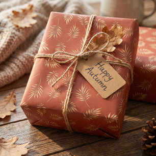 Papel de regalo de hojas de otoño en terracota dor