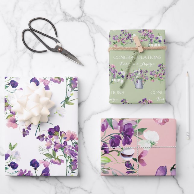 Papel de regalo de hojas de Sweet Pea de felicitac (Anverso)