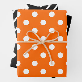 Papel de regalo de hojas naranjas, negras y blanca