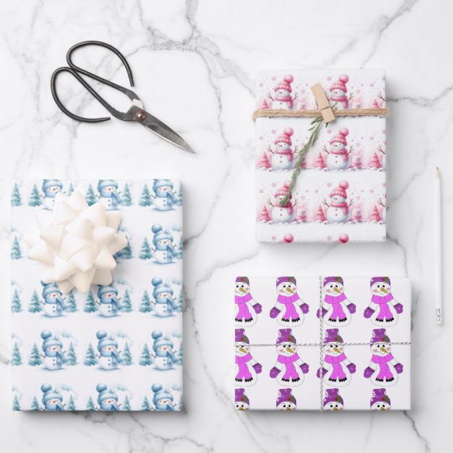 Papel de regalo de hombres de nieve diversión de i (Anverso)