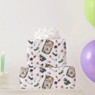 Papel de regalo de hongos otoñales en acuarela lin