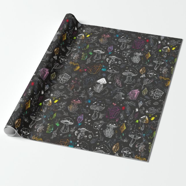 Papel de regalo de hongos y cristales (Desenrollado)