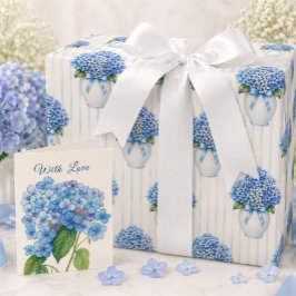Papel de regalo de Hortensia Azul Elegante Floral