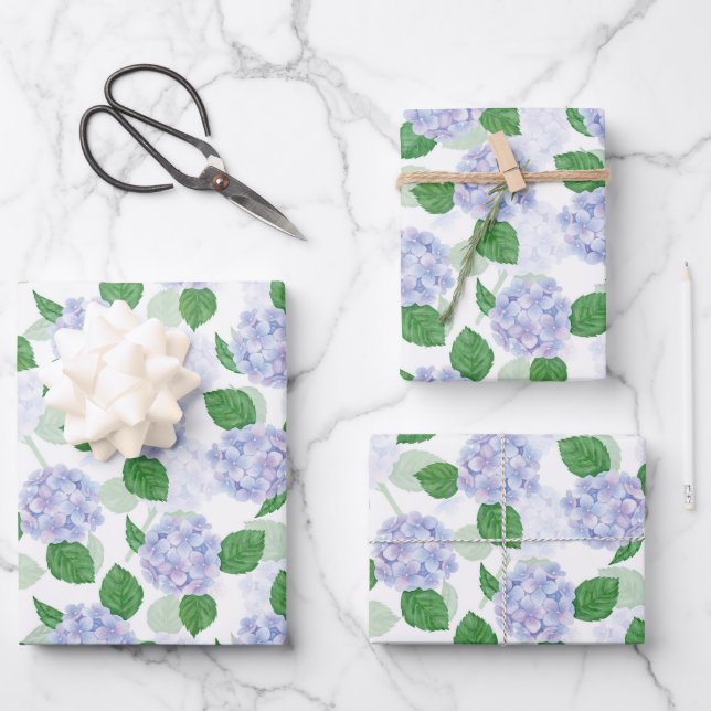 Papel de regalo de hortensias, envoltorio de regal (Anverso)