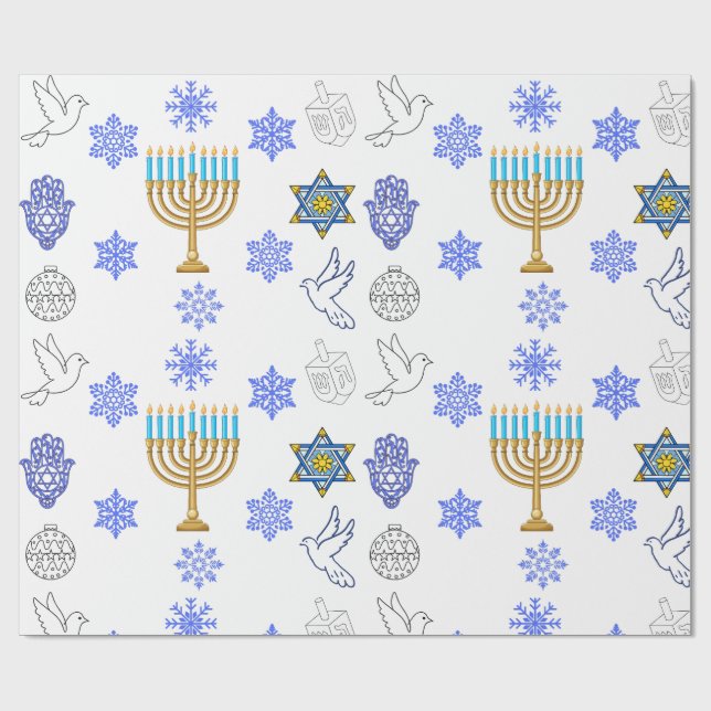 Papel de regalo de iconos de Hanukkah | Menorá (Superficie plana)