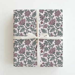 Papel de regalo de impresión en bloque floral rosa