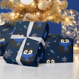 Papel de regalo de invierno de pingüino lindo