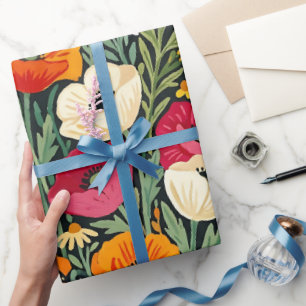 Papel de regalo de jardín de amapolas abstractas y