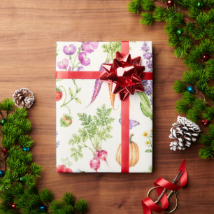 Papel de regalo de jardín de verduras en acuarela 