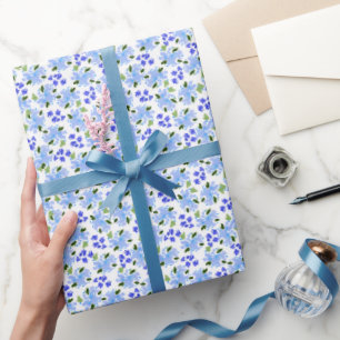 Papel de regalo de jardín floral acuarela azul