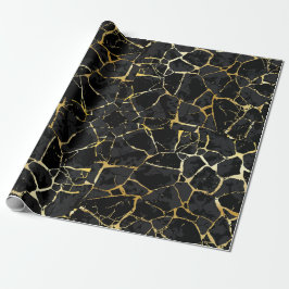 Papel de regalo de kintsugi negro con vetas de oro