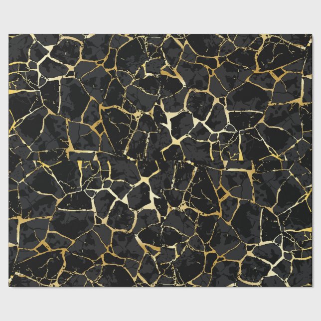 Papel de regalo de kintsugi negro con vetas de oro (Costura)