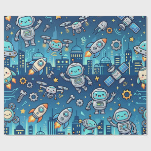Papel de regalo de la ciudad de robot lindo