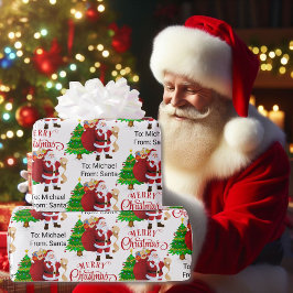 Papel De Regalo De la navidad navideña del nombre del niño de Sant
