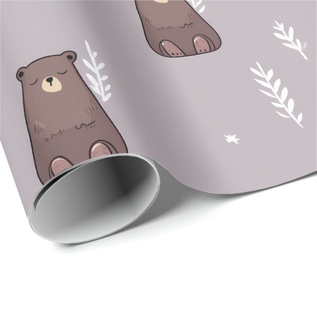 Papel de regalo de la primavera del oso soñoliento (Esquina del rollo)