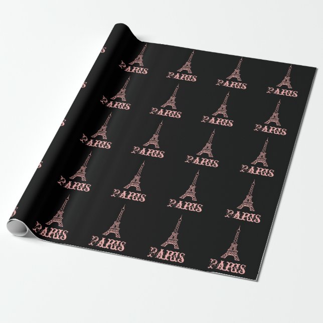 Papel de regalo de la Torre Eiffel rosa de París (Desenrollado)