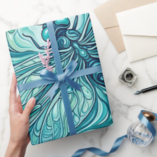 Papel de regalo de libélula abstracta azul océano