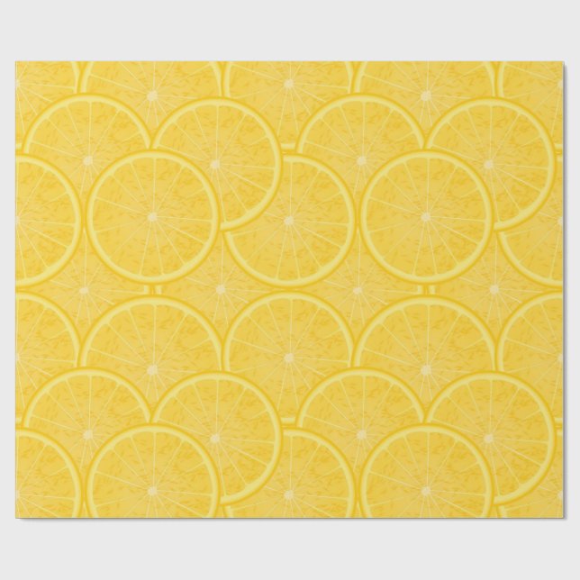 Papel de regalo de limón en rodaja cítrico amarill (Superficie plana)