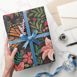 Papel de regalo de lirios abstractos mariposa mona