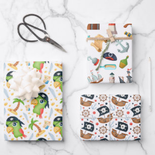 Papel de regalo de loros del paquete pirata