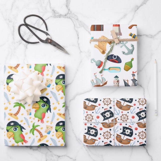 Papel de regalo de loros del paquete pirata (Anverso)