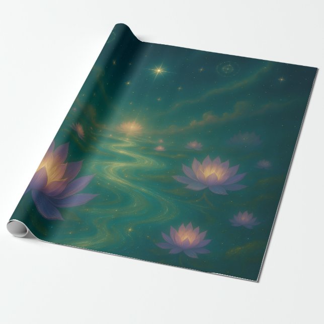 Papel de Regalo de Loto Celestial (Desenrollado)