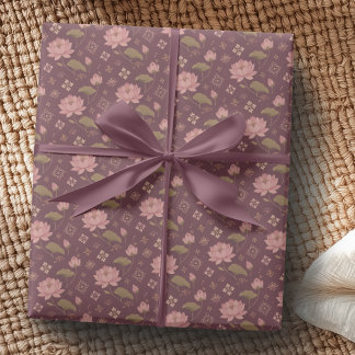 Papel de regalo de loto en color burdeos y dorado