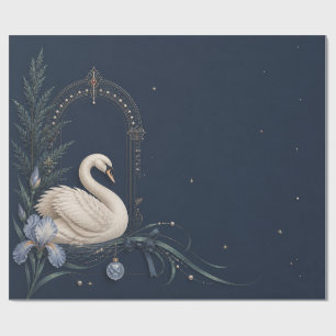Papel de regalo de lujo cisne Navidad medianoche a
