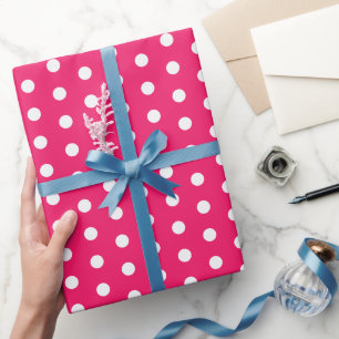Papel de Regalo de Lunares Blanco y Rosa Fucsia