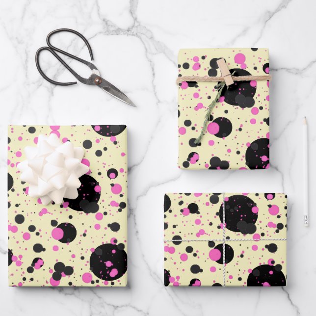 Papel de regalo de lunares rosa y negro  (Anverso)