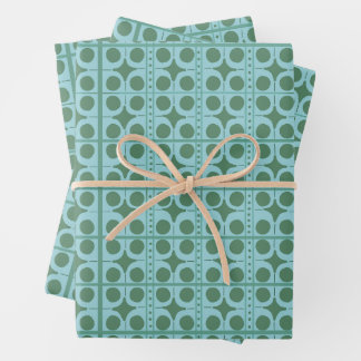 Papel de regalo de lunares verde y azul retro