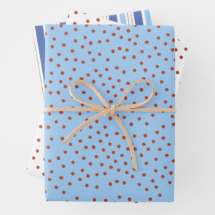 Papel de regalo de lunares y rayas rojo azul vacac