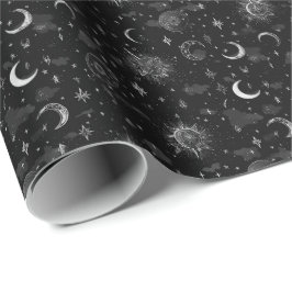 Papel de regalo de lunas y estrellas celestes mono