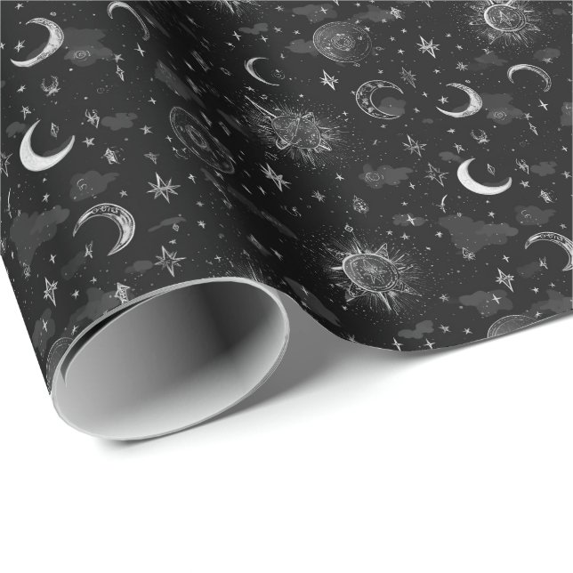 Papel de regalo de lunas y estrellas celestes mono (Esquina del rollo)
